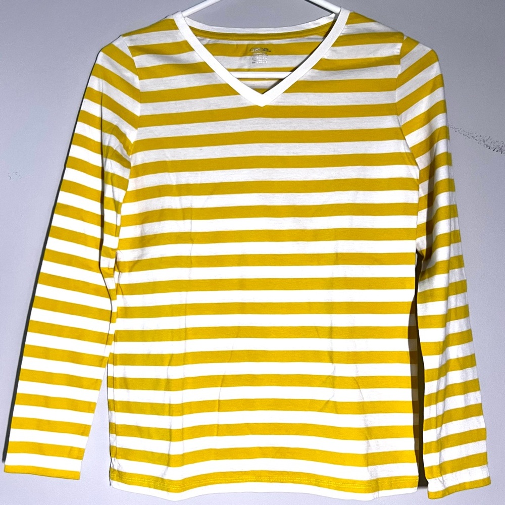 Cherokee Ultimate Tee, Yellow & White Striped V-Neck Top, Girls XL (14-16)